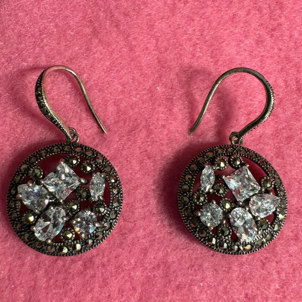 Marcasite and Crystal Drop Earrings 925 Silver Lavish by TJM EC